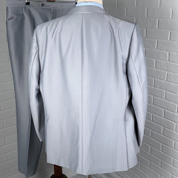 Phoenix Clothes Suit Men 46 42Wx30.5L Gray Embossed Stripe Tailored 70s 80s - Picture 4 of 16